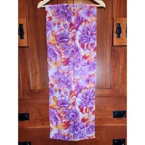 Purple Orange White Red Floral Sheer Scarf